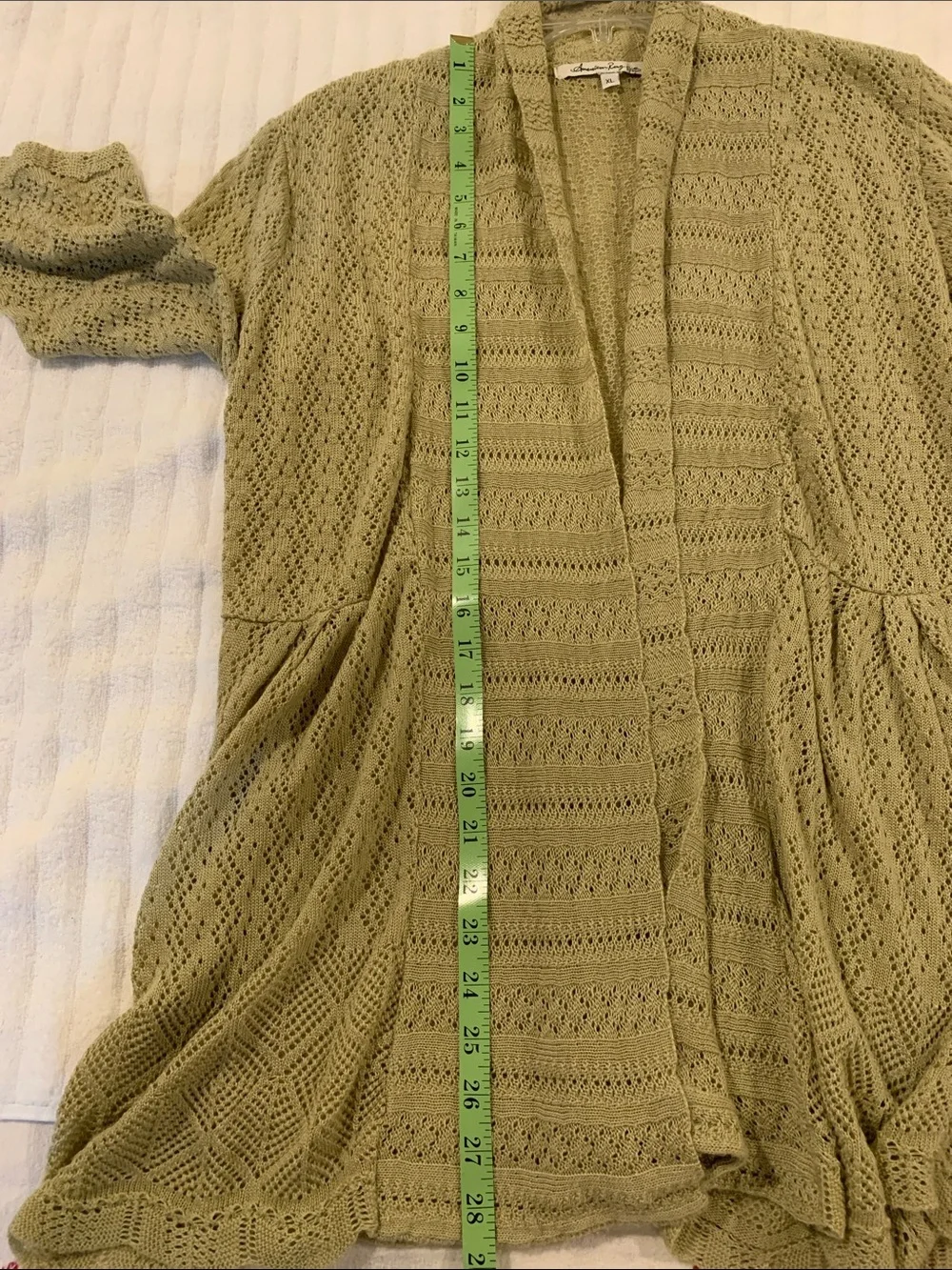 American Rag Open Front Knit (crochet-style)Women's Cardigan Empire Waist Tan XL
